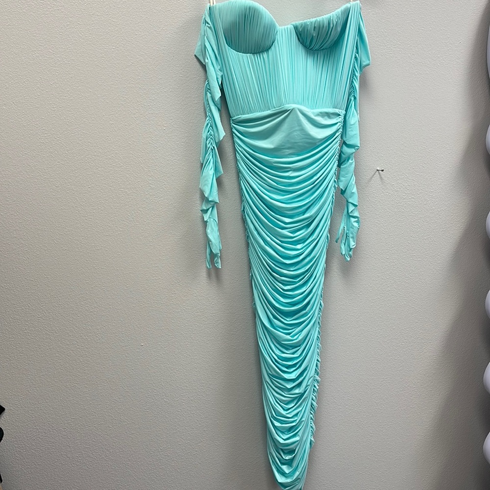 Prescott Gloved Ruched Mesh Midi Dress - Picture 2 of 9